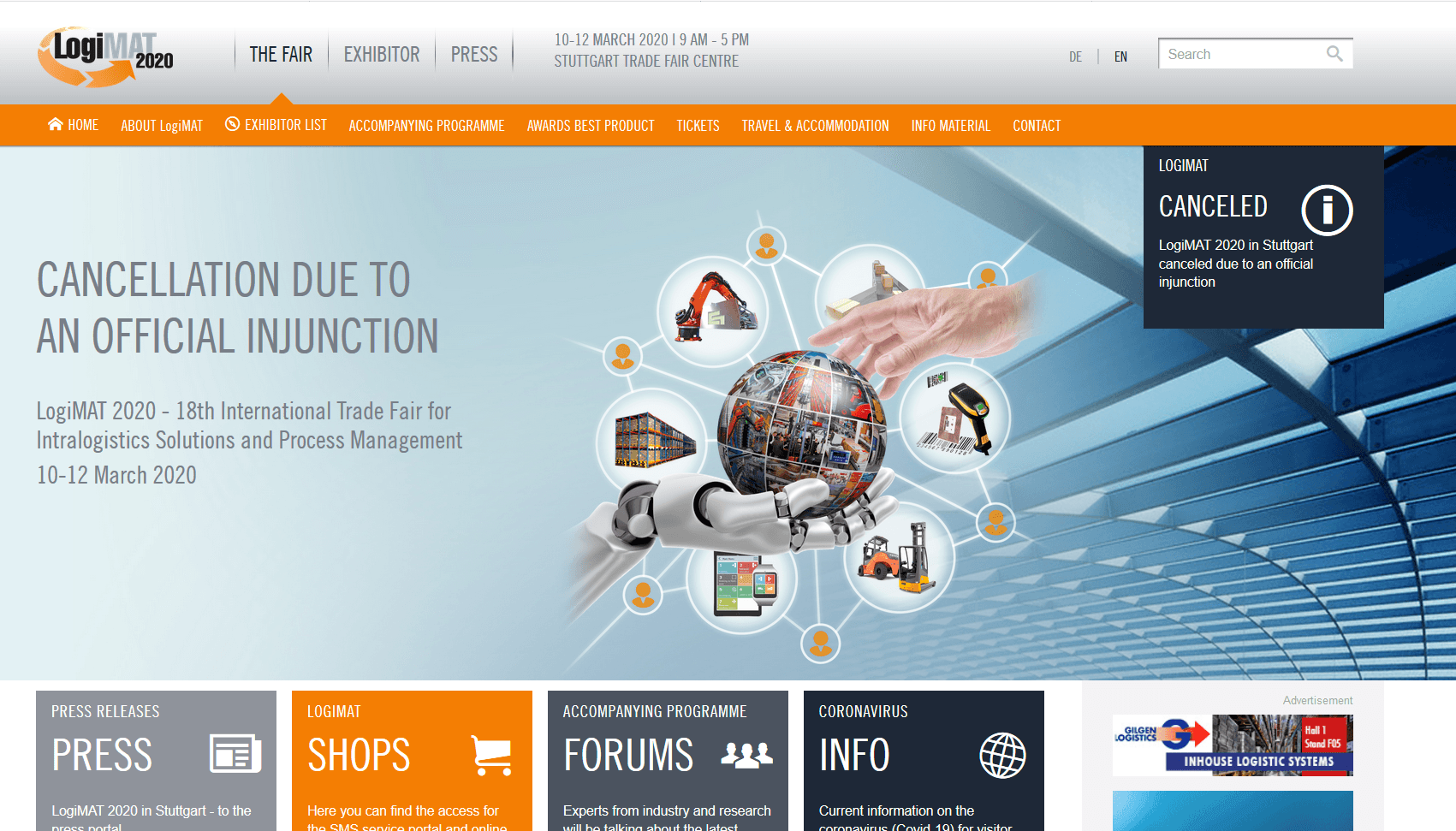 Trade Show update: Logimat cancelled