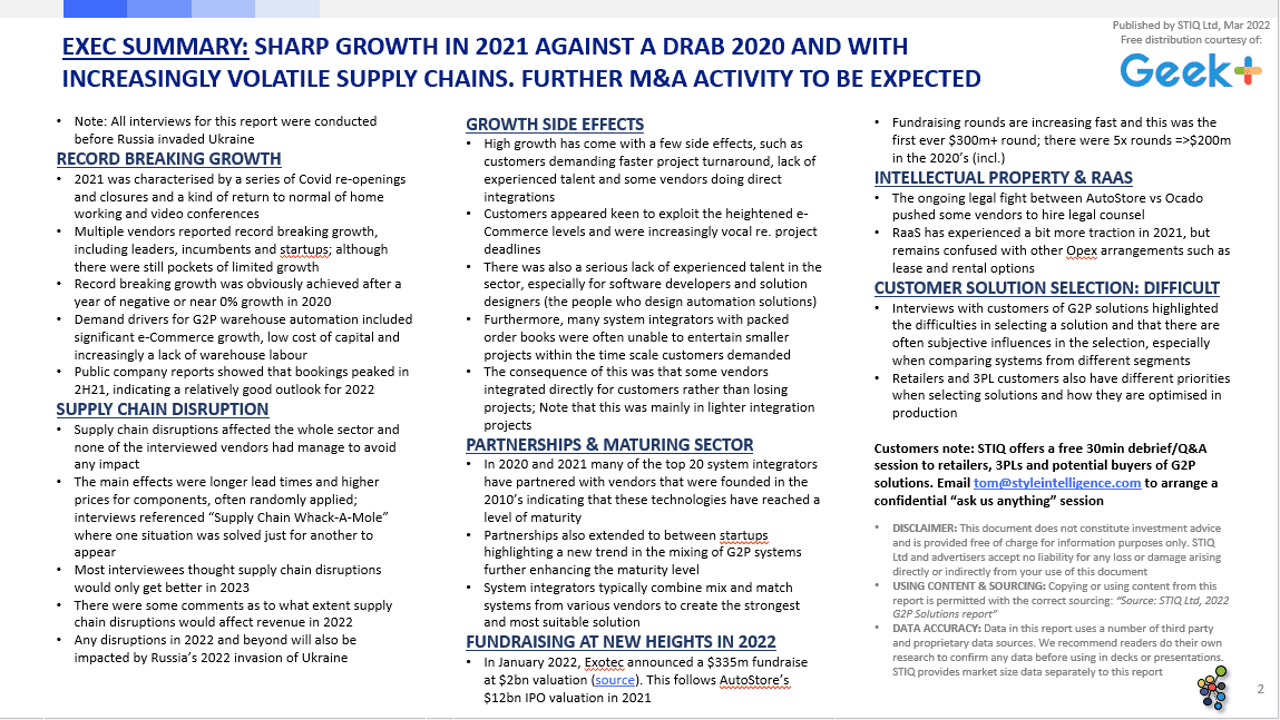 Market Report: Goods-to-Person Ecommerce Fulfilment Robotics 2022 - STIQ Ltd (t/a Styleintelligence)