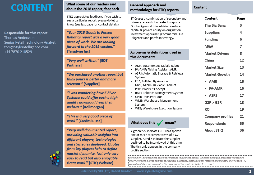 Market Report: Goods-to-Person Ecommerce Fulfilment Robotics 2019 - STIQ Ltd (t/a Styleintelligence)